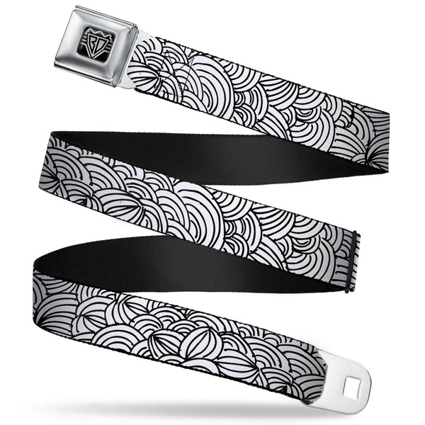 buckle down BD Wings Logo CLOSE-UP Full Color Black Silver Seatbelt Belt - Doodle1 White/Black Webbing