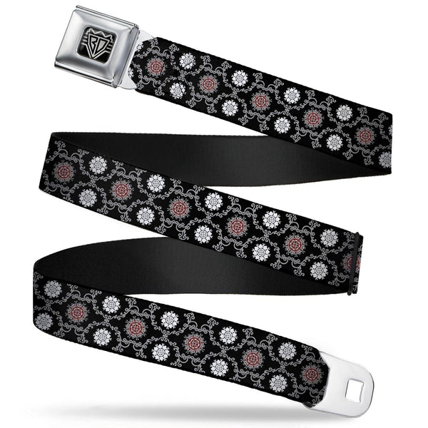 buckle down BD Wings Logo CLOSE-UP Full Color Black Silver Seatbelt Belt - Tapestry 1 Black Webbing
