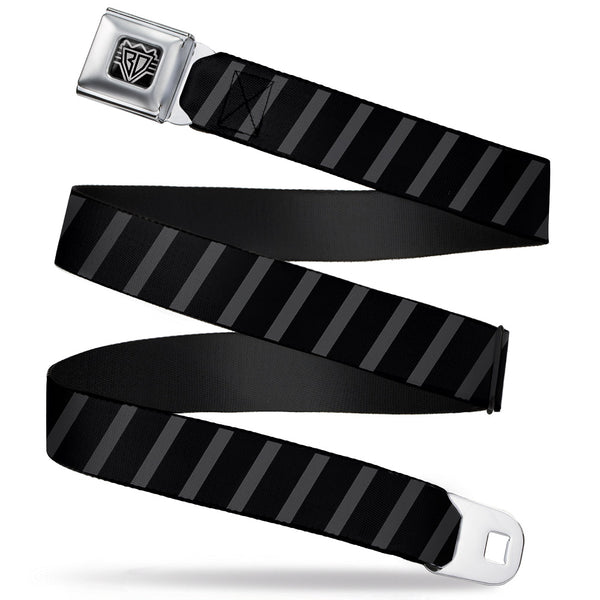 buckle down BD Wings Logo CLOSE-UP Full Color Black Silver Seatbelt Belt - Diagonal Stripes Black/Gray Webbing