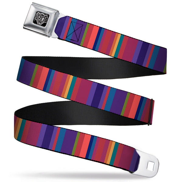 buckle down BD Wings Logo CLOSE-UP Full Color Black Silver Seatbelt Belt - Lines Reds/Purples Webbing