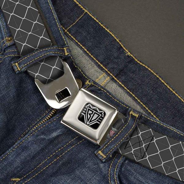 Buckle Down BD Wings Logo CLOSE-UP Full Color Black Silver Seatbelt Belt - Chain Link Fence Grays Webbing