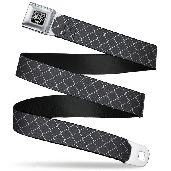buckle down BD Wings Logo CLOSE-UP Full Color Black Silver Seatbelt Belt - Chain Link Fence Grays Webbing