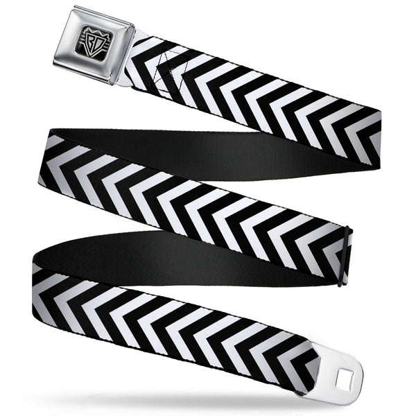 buckle down BD Wings Logo CLOSE-UP Full Color Black Silver Seatbelt Belt - Chevron3 White/Black Webbing
