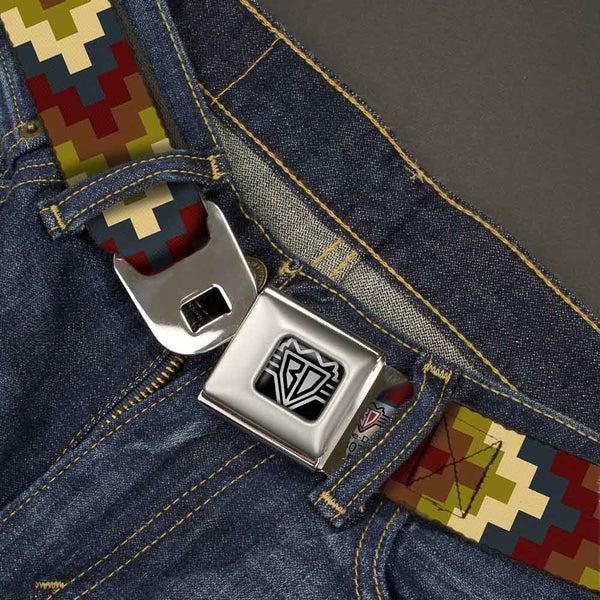 Buckle Down BD Wings Logo CLOSE-UP Full Color Black Silver Seatbelt Belt - Geometric4 Tan/Blue/Wine/Brown/Olive Webbing