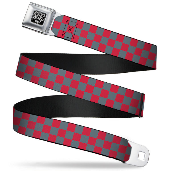 buckle down BD Wings Logo CLOSE-UP Full Color Black Silver Seatbelt Belt - Checker Crimson Red/Gray Webbing