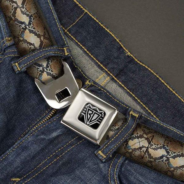 Buckle Down BD Wings Logo CLOSE-UP Full Color Black Silver Seatbelt Belt - Snake Skin 4 Webbing