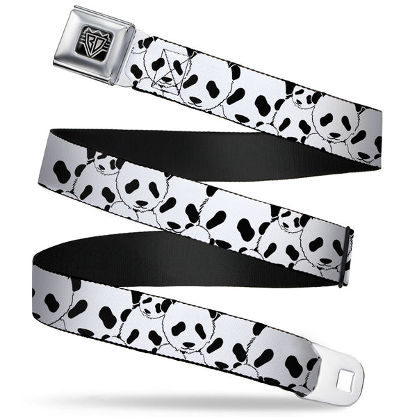 buckle down BD Wings Logo CLOSE-UP Full Color Black Silver Seatbelt Belt - Panda Bear Stacked Webbing