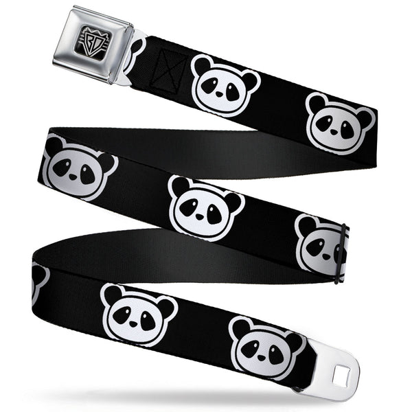buckle down BD Wings Logo CLOSE-UP Full Color Black Silver Seatbelt Belt - Panda Bear Cartoon2 Black/White Webbing