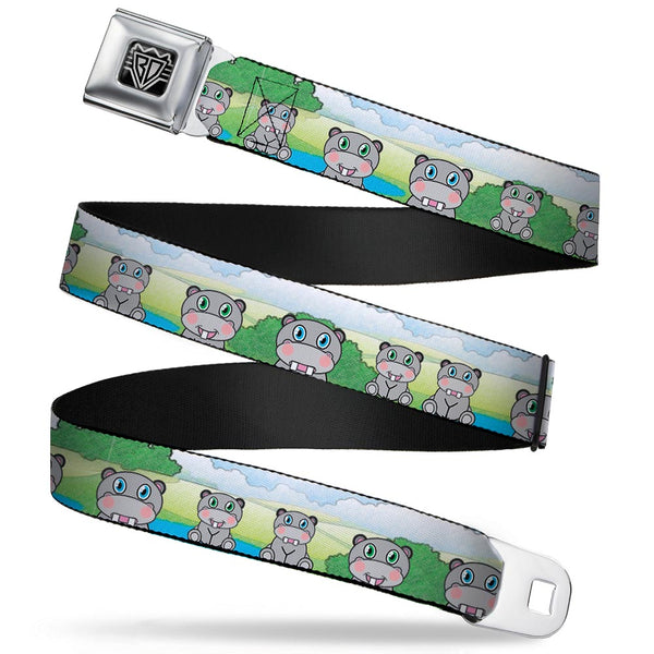 buckle down BD Wings Logo CLOSE-UP Full Color Black Silver Seatbelt Belt - Hippo Cartoon Webbing