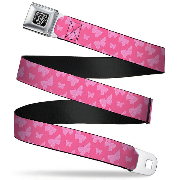 buckle down BD Wings Logo CLOSE-UP Full Color Black Silver Seatbelt Belt - Butterflies Pink Webbing
