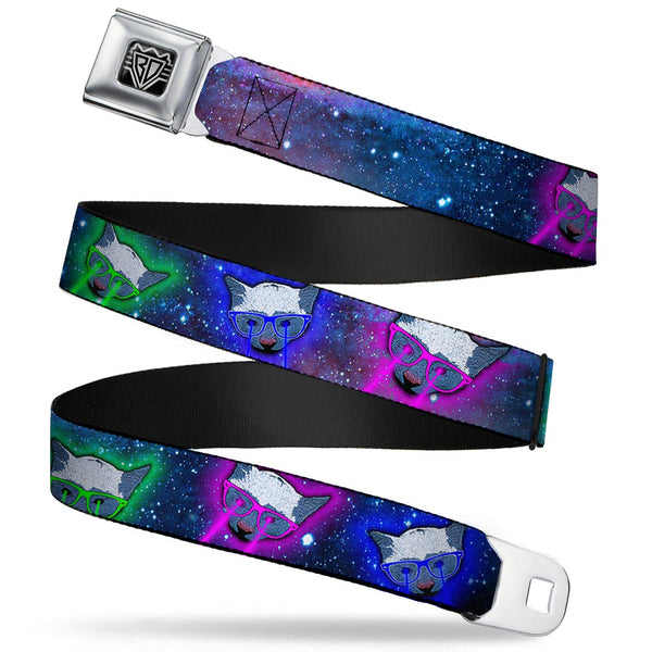 buckle down BD Wings Logo CLOSE-UP Full Color Black Silver Seatbelt Belt - Laser Eye Cats in Space Webbing