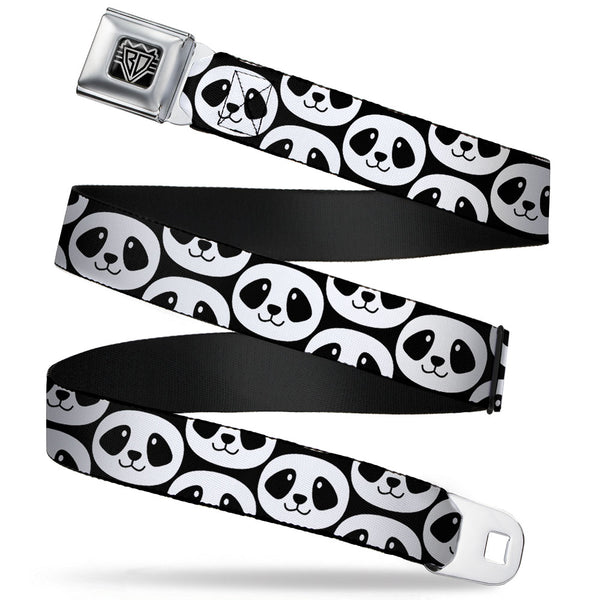buckle down BD Wings Logo CLOSE-UP Full Color Black Silver Seatbelt Belt - Smiling Panda Repeat Black/White Webbing