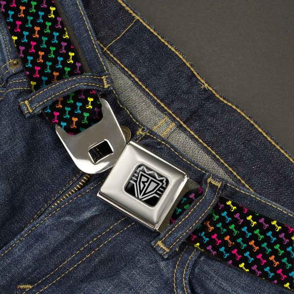 Buckle Down BD Wings Logo CLOSE-UP Full Color Black Silver Seatbelt Belt - Dog Bone Black/Multi Color Webbing