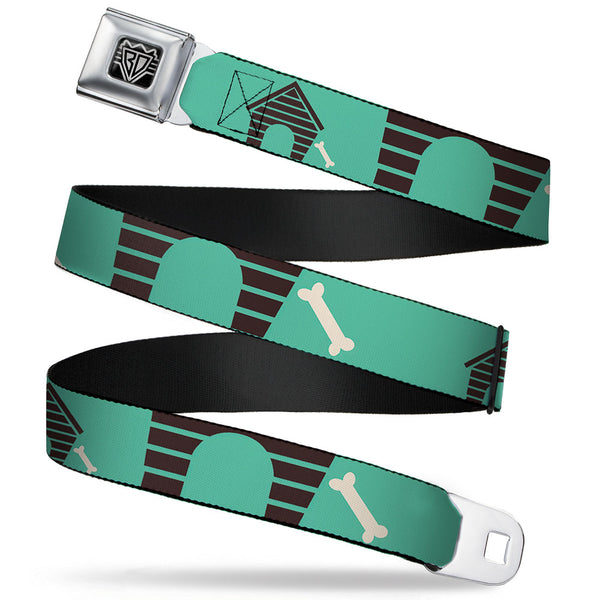 buckle down BD Wings Logo CLOSE-UP Full Color Black Silver Seatbelt Belt - Dog House & Bone Turquoise/Brown Webbing