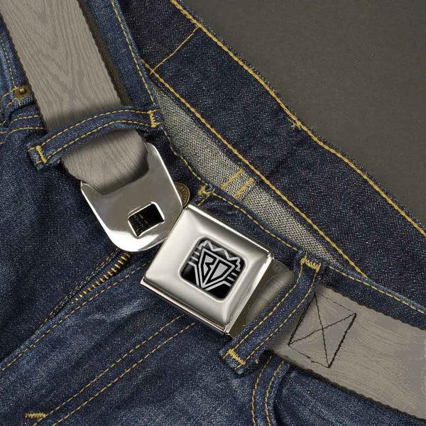 Buckle Down BD Wings Logo CLOSE-UP Full Color Black Silver Seatbelt Belt - Wood Grain White Oak Webbing