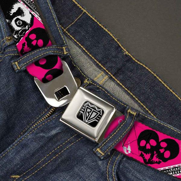 Buckle Down BD Wings Logo CLOSE-UP Full Color Black Silver Seatbelt Belt - Punk Princess W/Zippers & Skulls Webbing