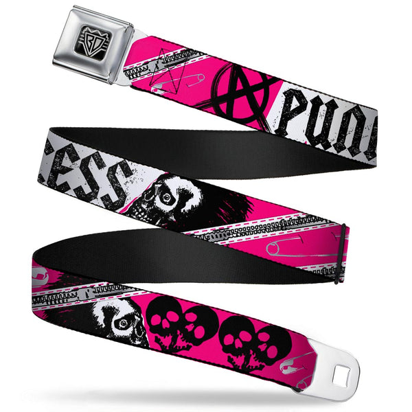buckle down BD Wings Logo CLOSE-UP Full Color Black Silver Seatbelt Belt - Punk Princess w/Zippers & Skulls Webbing