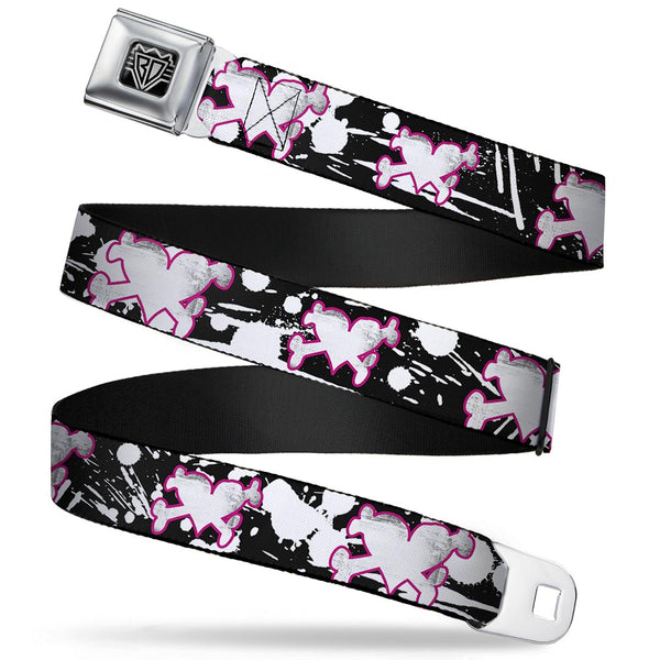 buckle down BD Wings Logo CLOSE-UP Full Color Black Silver Seatbelt Belt - Heart & Cross Bones w/Splatter Black/White Webbing