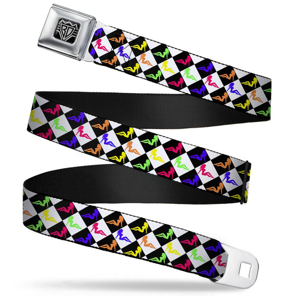 buckle down BD Wings Logo CLOSE-UP Full Color Black Silver Seatbelt Belt - Mud Flap Girl Diamonds Black/White/Multi Neon Webbing