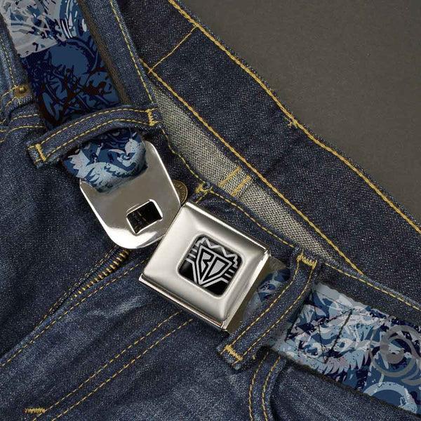 Buckle Down BD Wings Logo CLOSE-UP Full Color Black Silver Seatbelt Belt - Gothic 5 Webbing