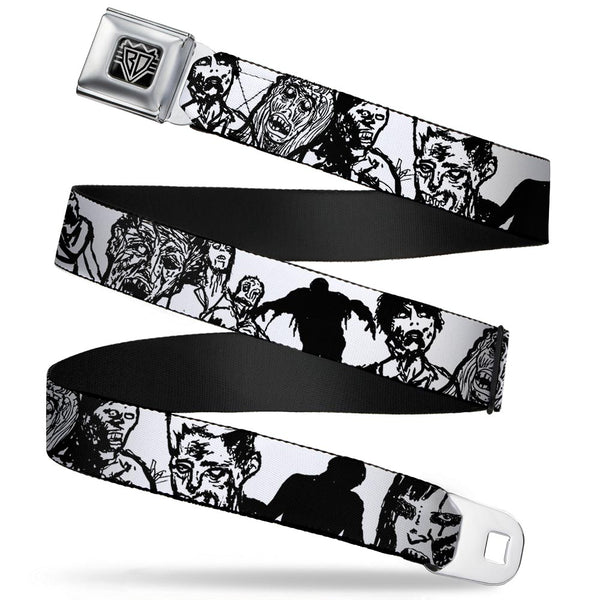 buckle down BD Wings Logo CLOSE-UP Full Color Black Silver Seatbelt Belt - Zombies White/Black Webbing