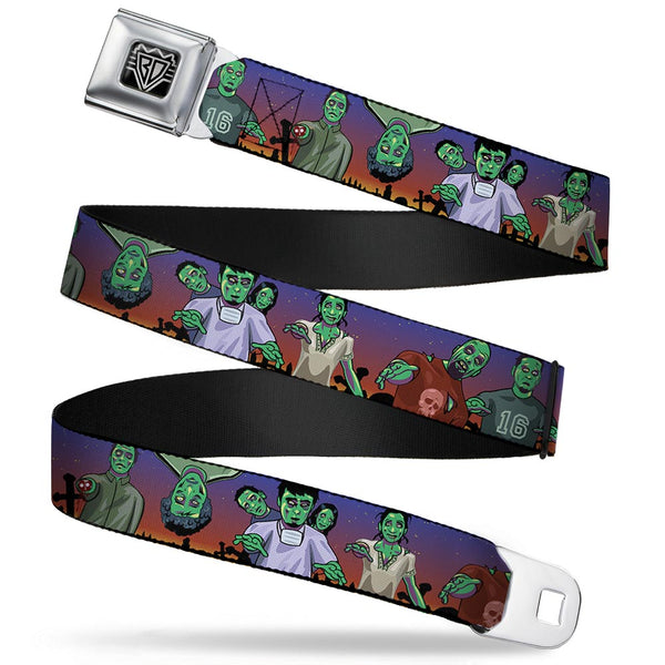 buckle down BD Wings Logo CLOSE-UP Full Color Black Silver Seatbelt Belt - Walking Zombies Webbing