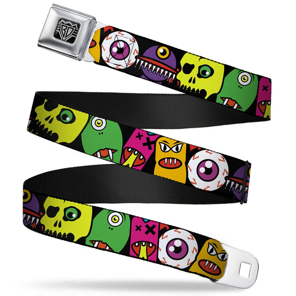 buckle down BD Wings Logo CLOSE-UP Full Color Black Silver Seatbelt Belt - Monsters CLOSE-UP Black Webbing