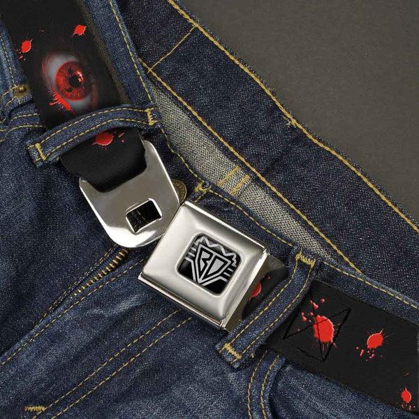 Buckle Down BD Wings Logo CLOSE-UP Full Color Black Silver Seatbelt Belt - Genjutsu Eye Webbing