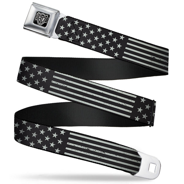 buckle down BD Wings Logo CLOSE-UP Full Color Black Silver Seatbelt Belt - Americana Stars & Stripes2 Weathered Black/Gray Webbing
