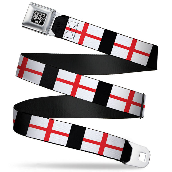 buckle down BD Wings Logo CLOSE-UP Full Color Black Silver Seatbelt Belt - England Flags Webbing