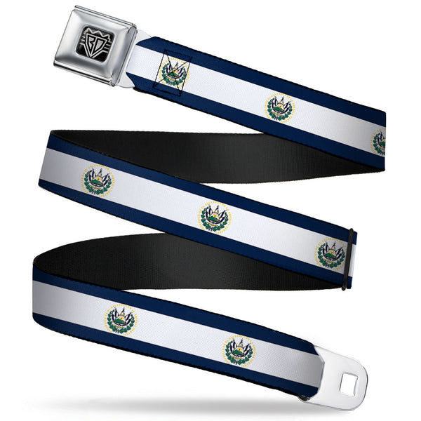 buckle down BD Wings Logo CLOSE-UP Full Color Black Silver Seatbelt Belt - El Salvador Flag Webbing