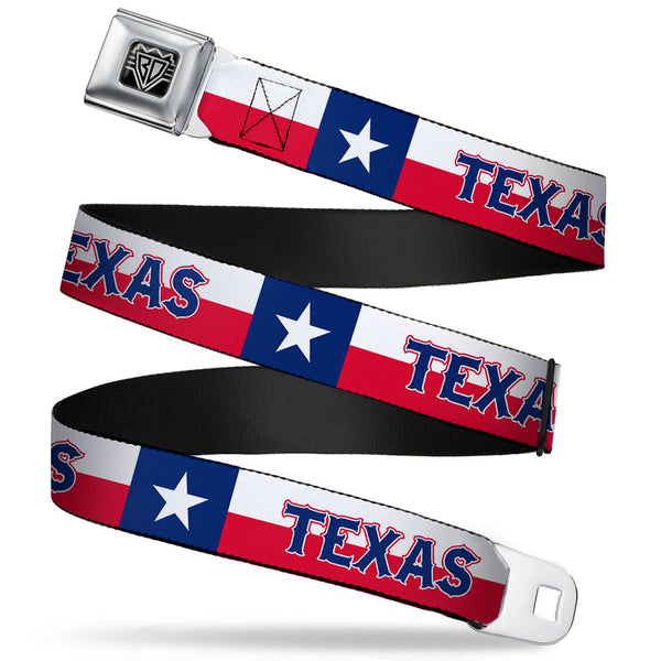 buckle down BD Wings Logo CLOSE-UP Full Color Black Silver Seatbelt Belt - Texas Flag/TEXAS Webbing