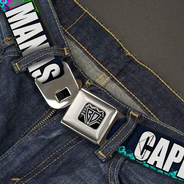 Buckle Down BD Wings Logo CLOSE-UP Full Color Black Silver Seatbelt Belt - New Jersey Shore Towns Black/Multi Color/White Webbing