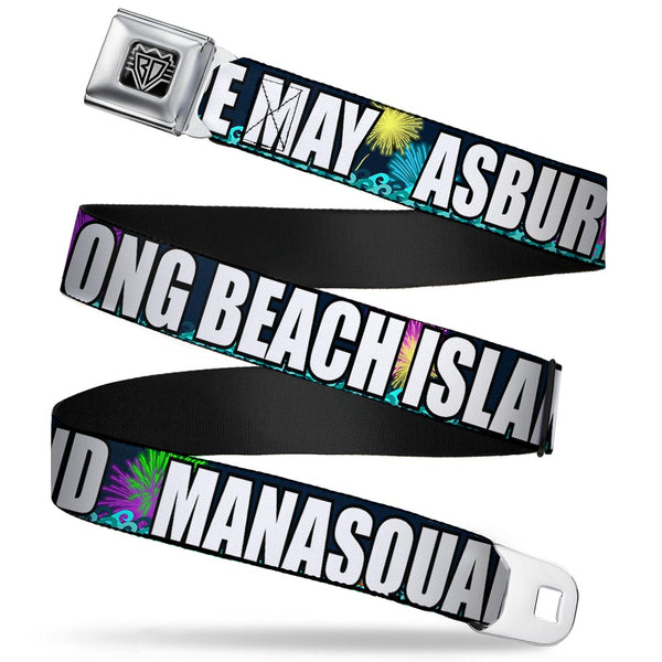 buckle down BD Wings Logo CLOSE-UP Full Color Black Silver Seatbelt Belt - New Jersey Shore Towns Black/Multi Color/White Webbing
