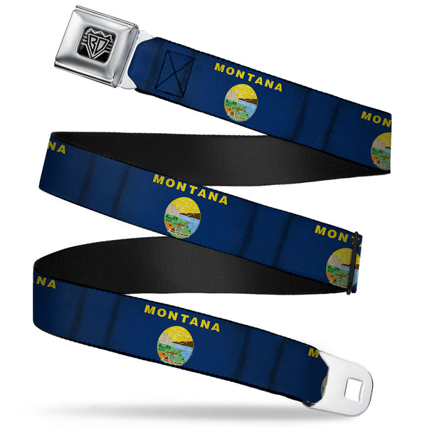 buckle down BD Wings Logo CLOSE-UP Full Color Black Silver Seatbelt Belt - Montana Flags Webbing