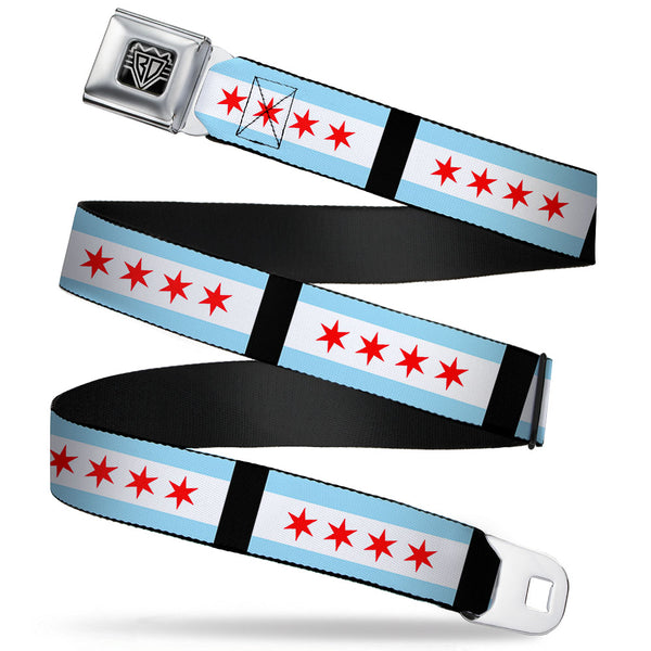 buckle down BD Wings Logo CLOSE-UP Full Color Black Silver Seatbelt Belt - Chicago Flags/Black Webbing