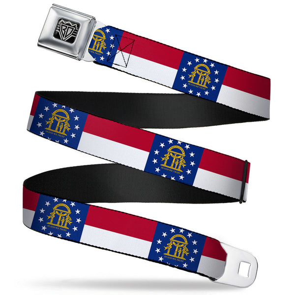 buckle down BD Wings Logo CLOSE-UP Full Color Black Silver Seatbelt Belt - Georgia Flag Webbing