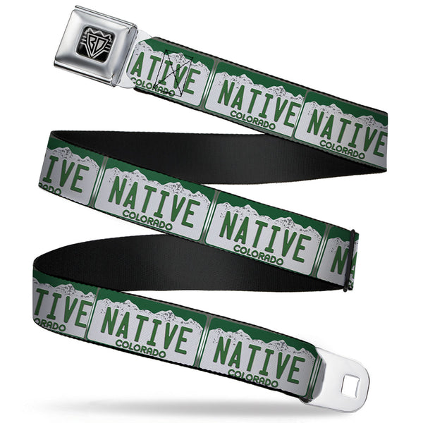 buckle down BD Wings Logo CLOSE-UP Full Color Black Silver Seatbelt Belt - Colorado License Plate NATIVE Webbing