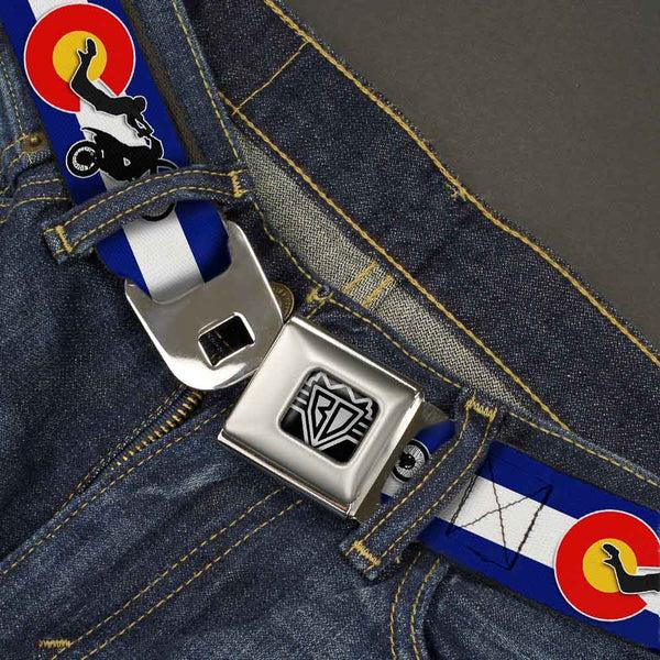 Buckle Down BD Wings Logo CLOSE-UP Full Color Black Silver Seatbelt Belt - Colorado/Freestyle Motocross Superman Webbing
