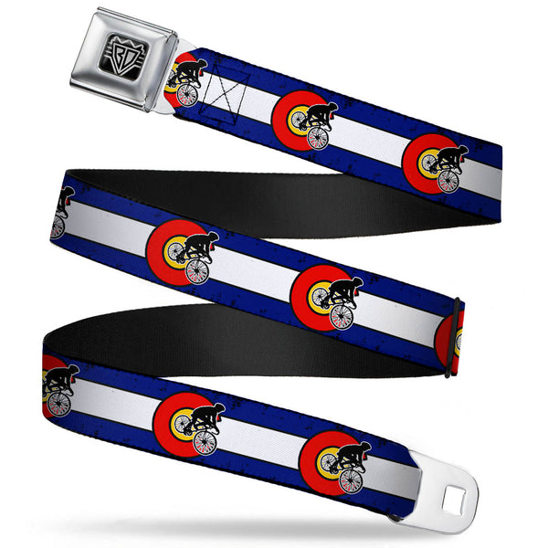 buckle down BD Wings Logo CLOSE-UP Full Color Black Silver Seatbelt Belt - Colorado Biker Distressed Webbing