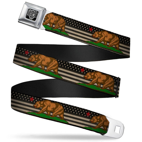buckle down BD Wings Logo CLOSE-UP Full Color Black Silver Seatbelt Belt - Cali Bear/Star/US Flag Stretch Black/White/Red Webbing