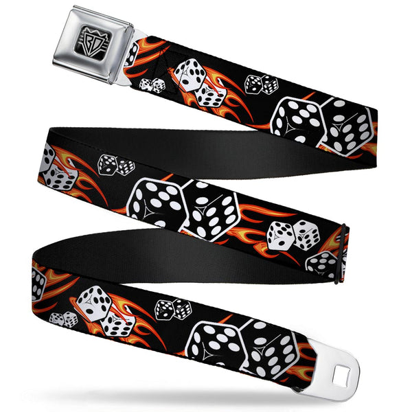 buckle down BD Wings Logo CLOSE-UP Full Color Black Silver Seatbelt Belt - Flaming Dice Webbing