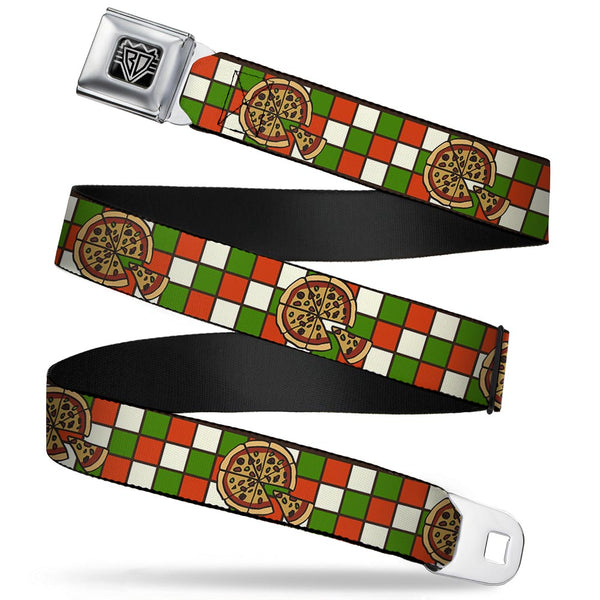 buckle down BD Wings Logo CLOSE-UP Full Color Black Silver Seatbelt Belt - Pizza Pies Webbing
