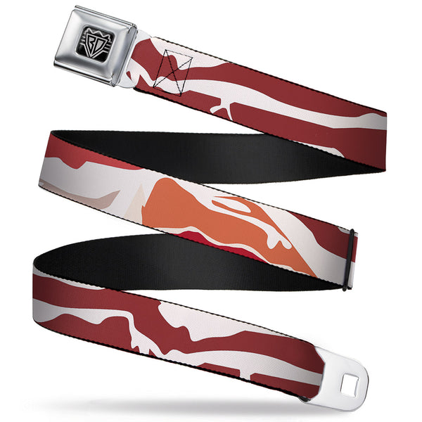 buckle down BD Wings Logo CLOSE-UP Full Color Black Silver Seatbelt Belt - Bacon CLOSE-UP Webbing