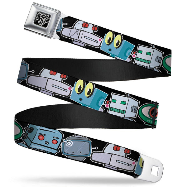 buckle down BD Wings Logo CLOSE-UP Full Color Black Silver Seatbelt Belt - Robots CLOSE-UP Black Webbing