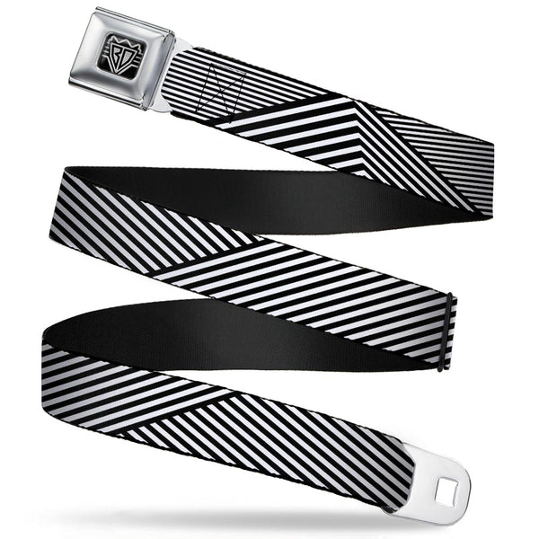 buckle down BD Wings Logo CLOSE-UP Full Color Black Silver Seatbelt Belt - Eighties 7 Black/White Webbing