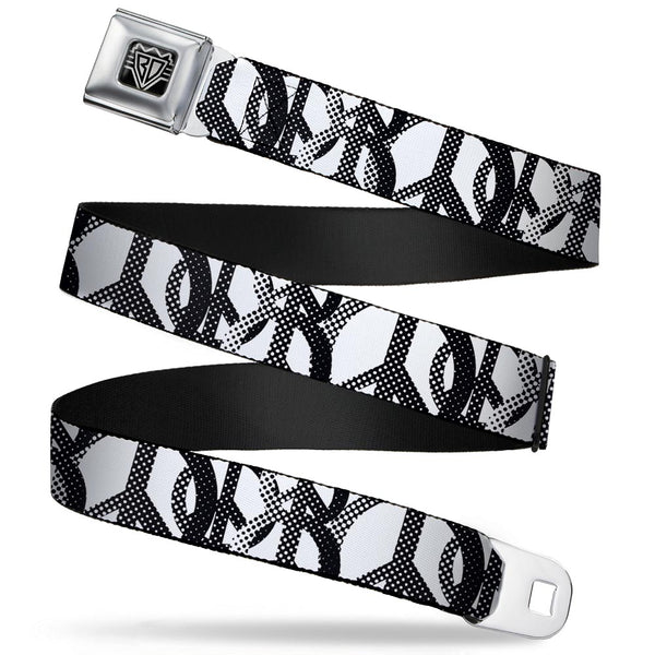 buckle down BD Wings Logo CLOSE-UP Full Color Black Silver Seatbelt Belt - Peace Dots White/Black Webbing
