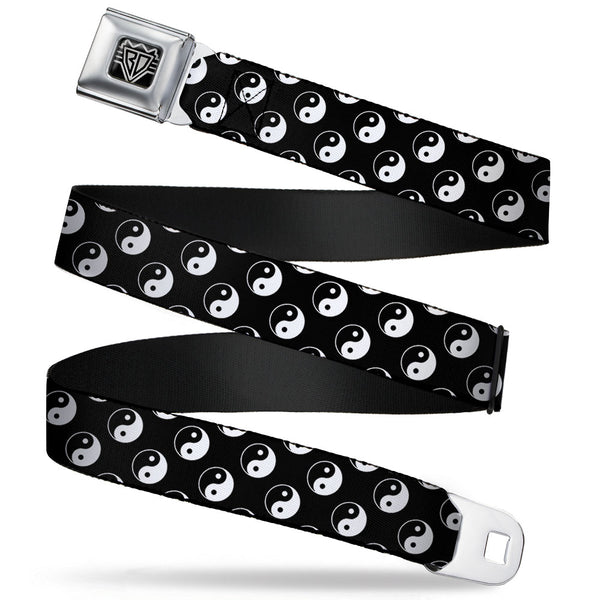 buckle down BD Wings Logo CLOSE-UP Full Color Black Silver Seatbelt Belt - Yin Yang Monogram Black/White Webbing