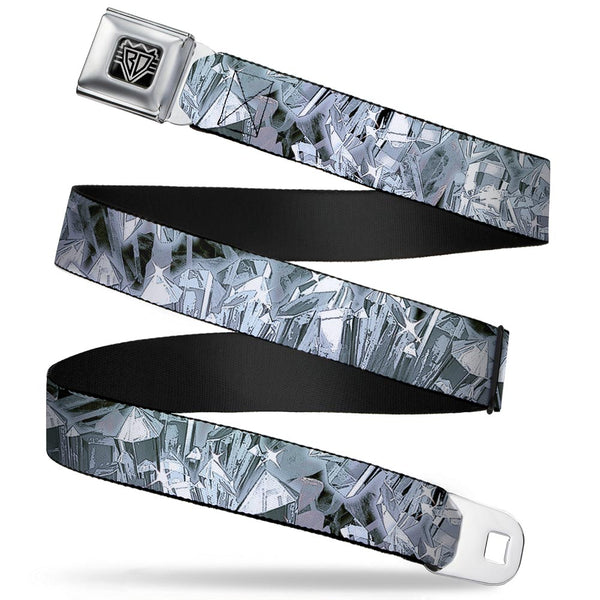buckle down BD Wings Logo CLOSE-UP Full Color Black Silver Seatbelt Belt - Crystals3 Clear Webbing