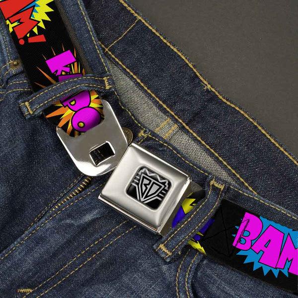 Buckle Down BD Wings Logo CLOSE-UP Full Color Black Silver Seatbelt Belt - Sound Effects Black/Multi Color Webbing